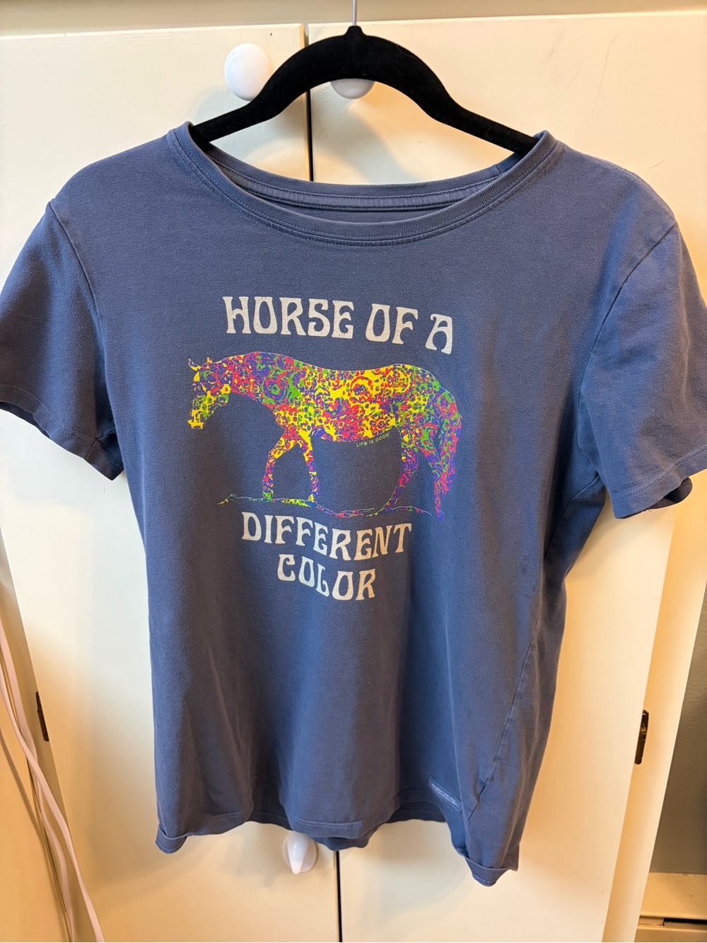 Blue Graphic Tee with Colorful Horse